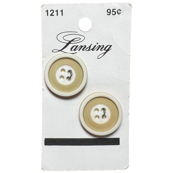 Vintage Lansing Tan and Cream Two Tone Buttons Set of 2 Large 3/4 - Picture 1 of 2